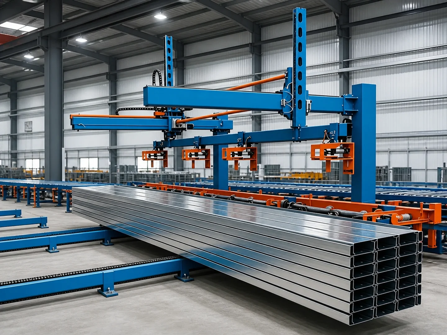 Automatic C and Z purlin stacking machine with galvanized profiles